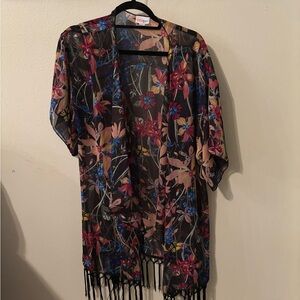 LuLaRoe Floral Kimono with Fringe